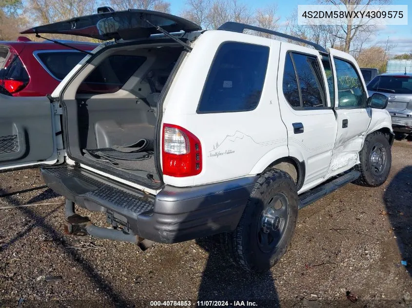 2000 Isuzu Rodeo Ls/Lse/S VIN: 4S2DM58WXY4309575 Lot: 40784853