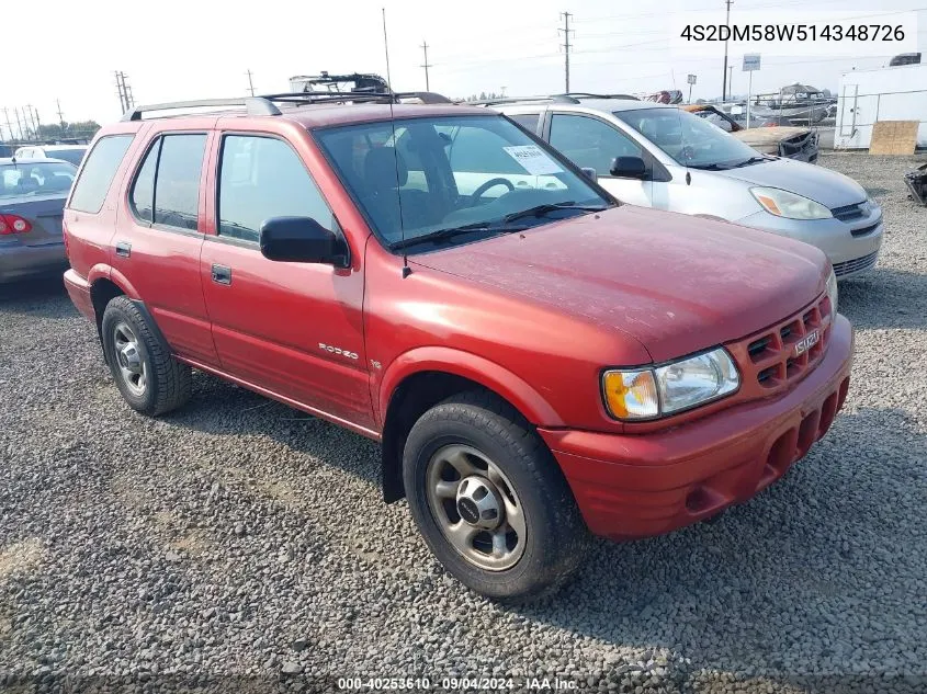 2001 Isuzu Rodeo Ls 3.2L/Ls 3.2L V6/Lse 3.2L V6/S/S 3.2L V6 VIN: 4S2DM58W514348726 Lot: 40253610