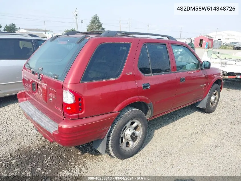 2001 Isuzu Rodeo Ls 3.2L/Ls 3.2L V6/Lse 3.2L V6/S/S 3.2L V6 VIN: 4S2DM58W514348726 Lot: 40253610