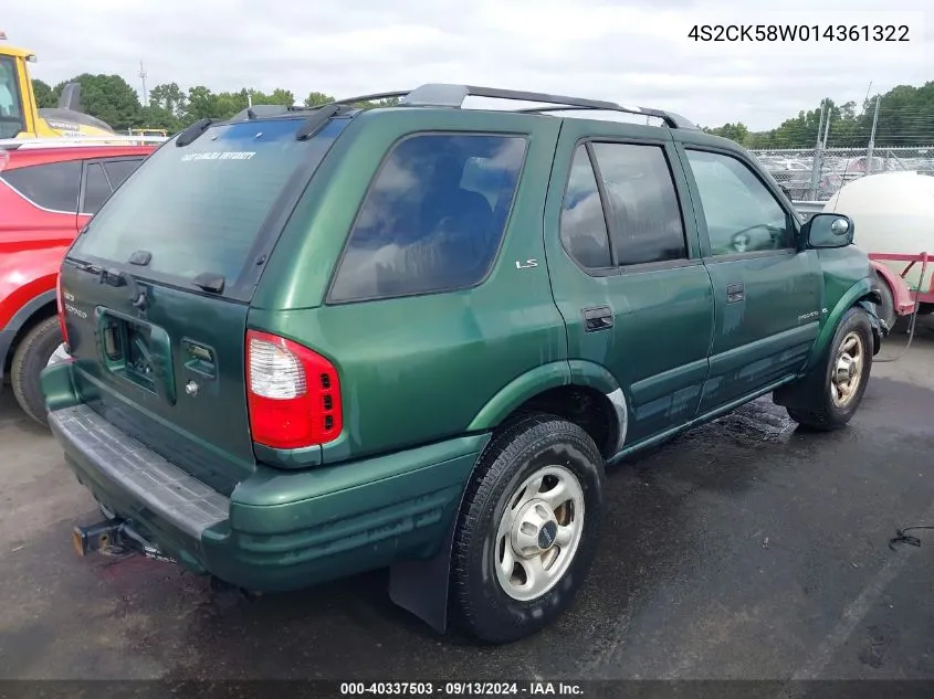 2001 Isuzu Rodeo Ls 3.2L V6/Lse 3.2L V6/S 3.2L V6 VIN: 4S2CK58W014361322 Lot: 40337503