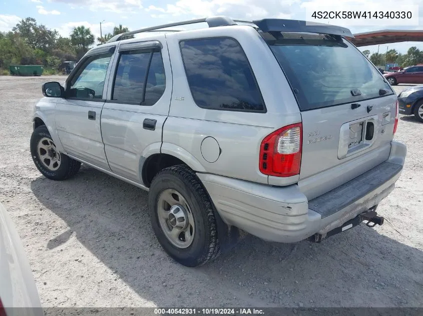 2001 Isuzu Rodeo Ls 3.2L V6/Lse 3.2L V6/S 3.2L V6 VIN: 4S2CK58W414340330 Lot: 40542931