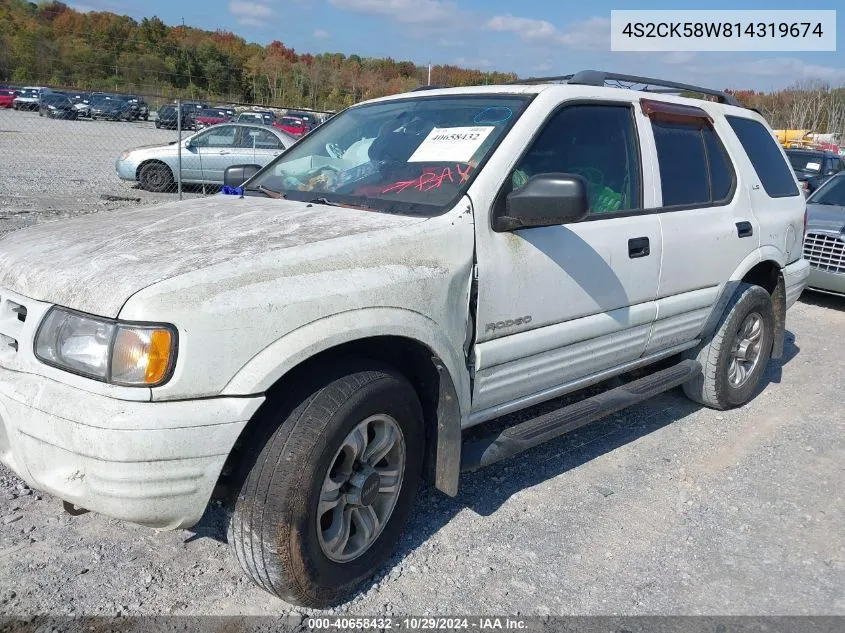 2001 Isuzu Rodeo Ls 3.2L V6/Lse 3.2L V6/S 3.2L V6 VIN: 4S2CK58W814319674 Lot: 40658432