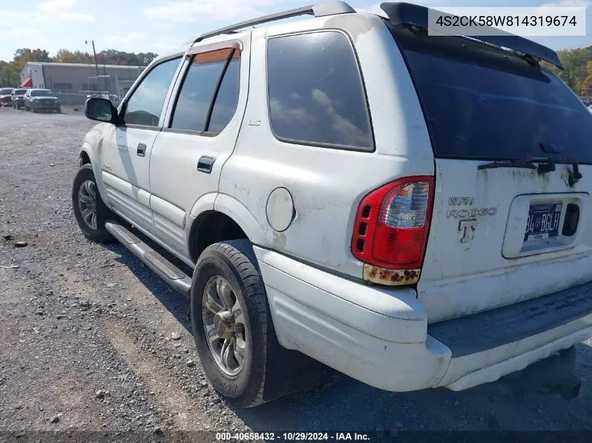 2001 Isuzu Rodeo Ls 3.2L V6/Lse 3.2L V6/S 3.2L V6 VIN: 4S2CK58W814319674 Lot: 40658432