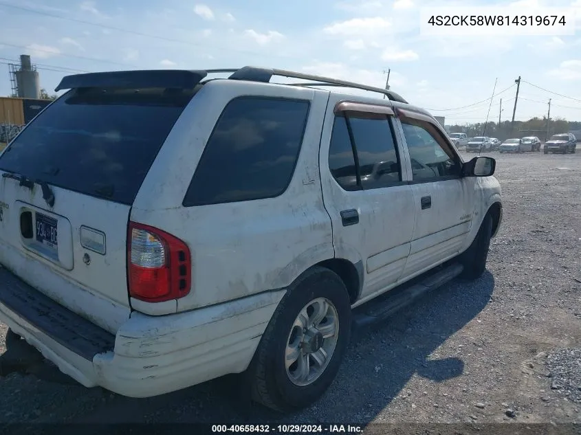 2001 Isuzu Rodeo Ls 3.2L V6/Lse 3.2L V6/S 3.2L V6 VIN: 4S2CK58W814319674 Lot: 40658432