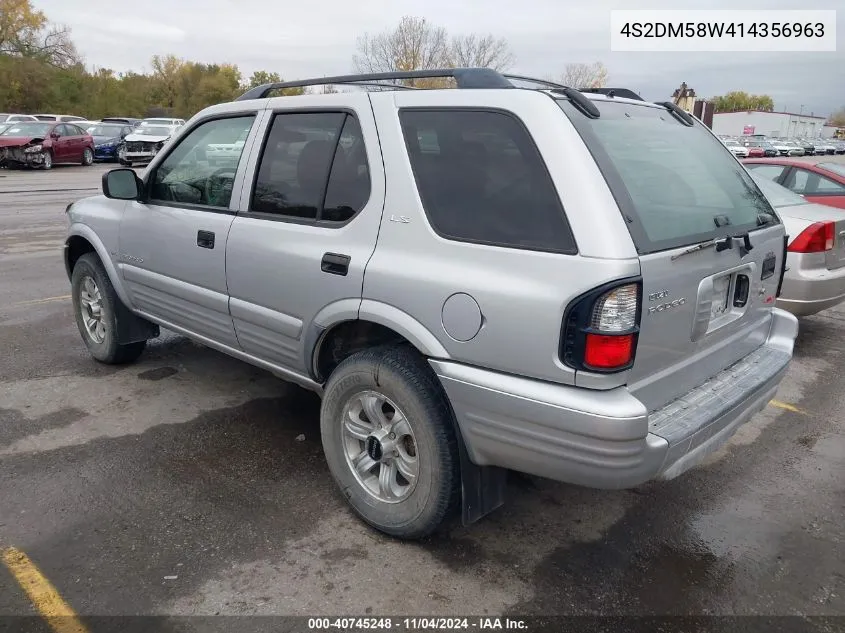 2001 Isuzu Rodeo Ls 3.2L/Ls 3.2L V6/Lse 3.2L V6/S/S 3.2L V6 VIN: 4S2DM58W414356963 Lot: 40745248