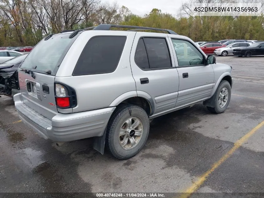 2001 Isuzu Rodeo Ls 3.2L/Ls 3.2L V6/Lse 3.2L V6/S/S 3.2L V6 VIN: 4S2DM58W414356963 Lot: 40745248