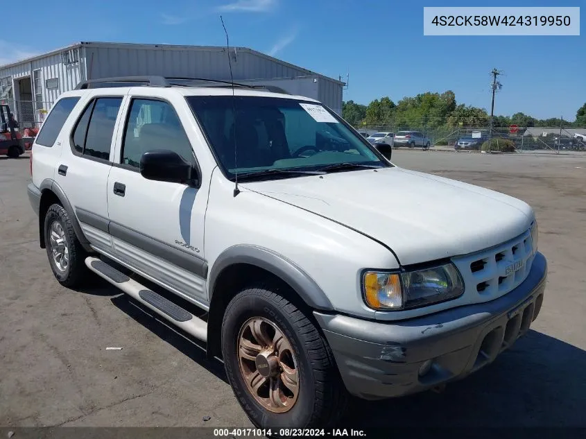 2002 Isuzu Rodeo Ls 3.2L V6/Lse 3.2L V6/S 3.2L V6 VIN: 4S2CK58W424319950 Lot: 40171014