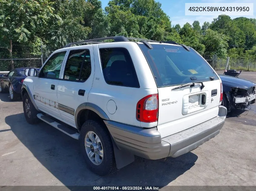 2002 Isuzu Rodeo Ls 3.2L V6/Lse 3.2L V6/S 3.2L V6 VIN: 4S2CK58W424319950 Lot: 40171014