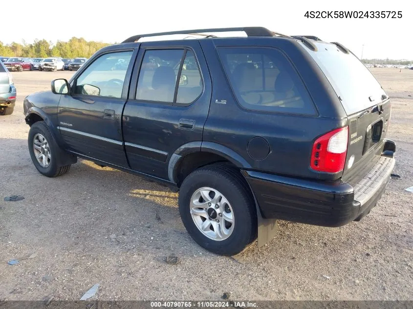 2002 Isuzu Rodeo Ls 3.2L V6/Lse 3.2L V6/S 3.2L V6 VIN: 4S2CK58W024335725 Lot: 40790765