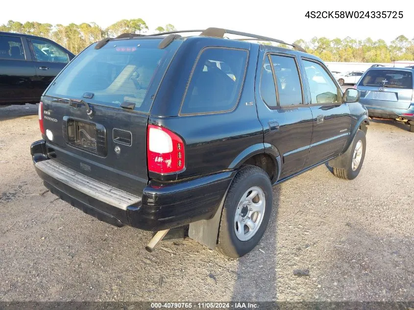 2002 Isuzu Rodeo Ls 3.2L V6/Lse 3.2L V6/S 3.2L V6 VIN: 4S2CK58W024335725 Lot: 40790765