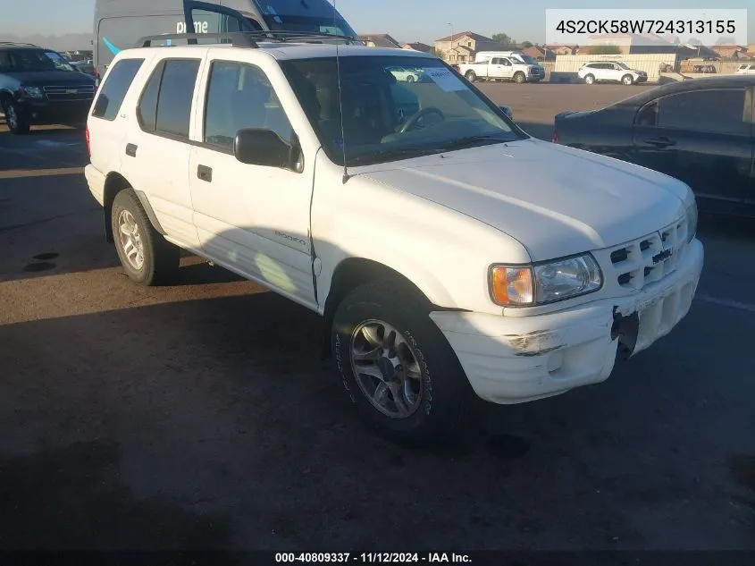 2002 Isuzu Rodeo Ls 3.2L V6/Lse 3.2L V6/S 3.2L V6 VIN: 4S2CK58W724313155 Lot: 40809337