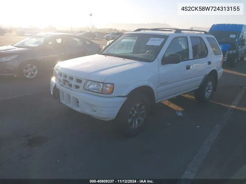 2002 Isuzu Rodeo Ls 3.2L V6/Lse 3.2L V6/S 3.2L V6 VIN: 4S2CK58W724313155 Lot: 40809337