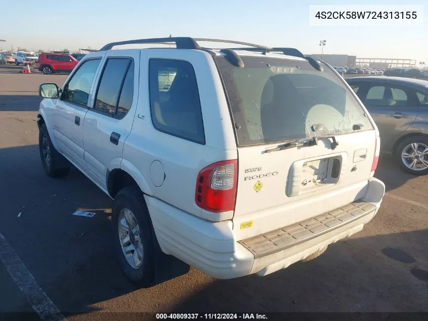 2002 Isuzu Rodeo Ls 3.2L V6/Lse 3.2L V6/S 3.2L V6 VIN: 4S2CK58W724313155 Lot: 40809337