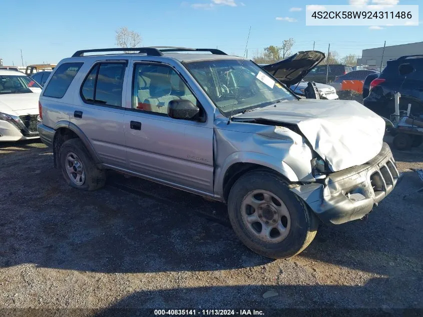 2002 Isuzu Rodeo Ls 3.2L V6/Lse 3.2L V6/S 3.2L V6 VIN: 4S2CK58W924311486 Lot: 40835141