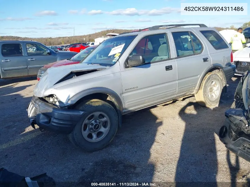 2002 Isuzu Rodeo Ls 3.2L V6/Lse 3.2L V6/S 3.2L V6 VIN: 4S2CK58W924311486 Lot: 40835141