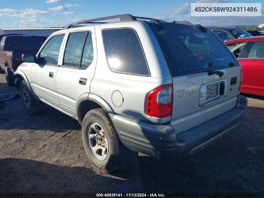 2002 Isuzu Rodeo Ls 3.2L V6/Lse 3.2L V6/S 3.2L V6 VIN: 4S2CK58W924311486 Lot: 40835141