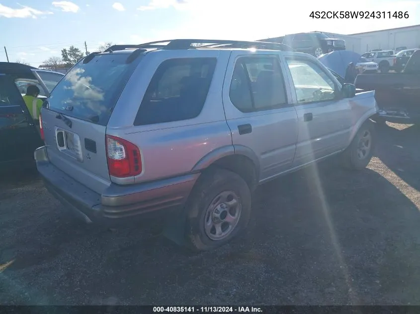 2002 Isuzu Rodeo Ls 3.2L V6/Lse 3.2L V6/S 3.2L V6 VIN: 4S2CK58W924311486 Lot: 40835141