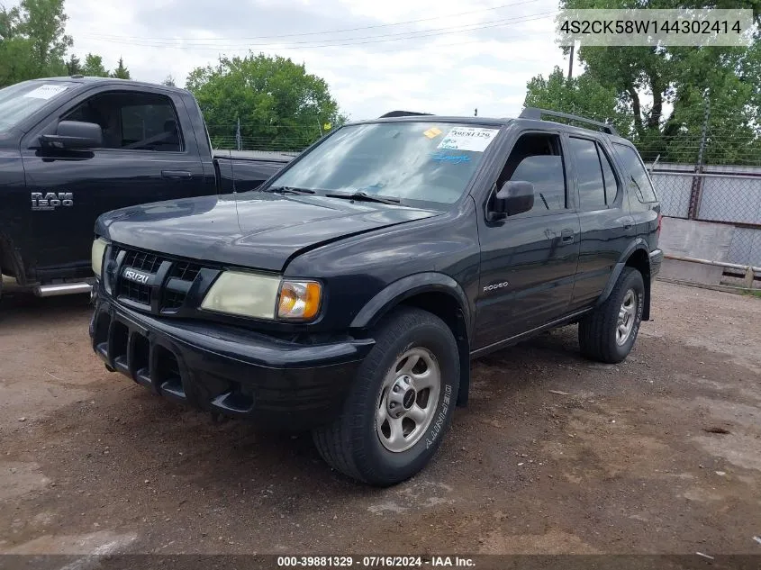 2004 Isuzu Rodeo S 3.2L V6 VIN: 4S2CK58W144302414 Lot: 39881329