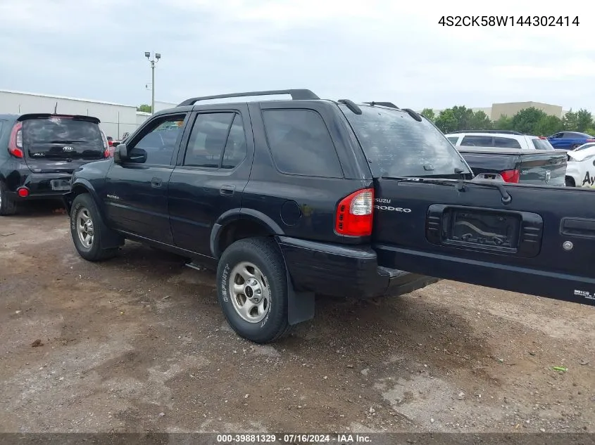 2004 Isuzu Rodeo S 3.2L V6 VIN: 4S2CK58W144302414 Lot: 39881329