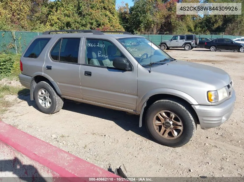 2004 Isuzu Rodeo S 3.2L V6 VIN: 4S2CK58W844309926 Lot: 40662110