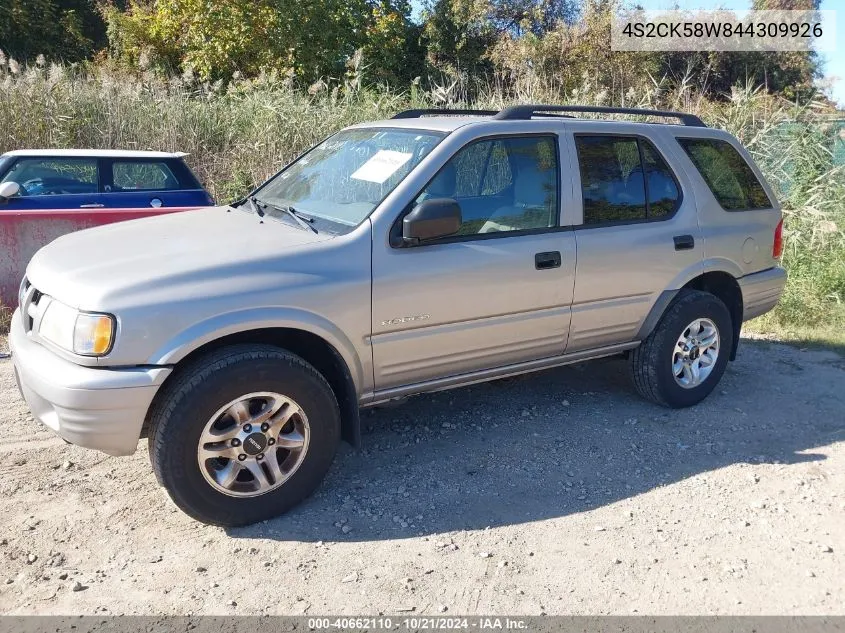 2004 Isuzu Rodeo S 3.2L V6 VIN: 4S2CK58W844309926 Lot: 40662110