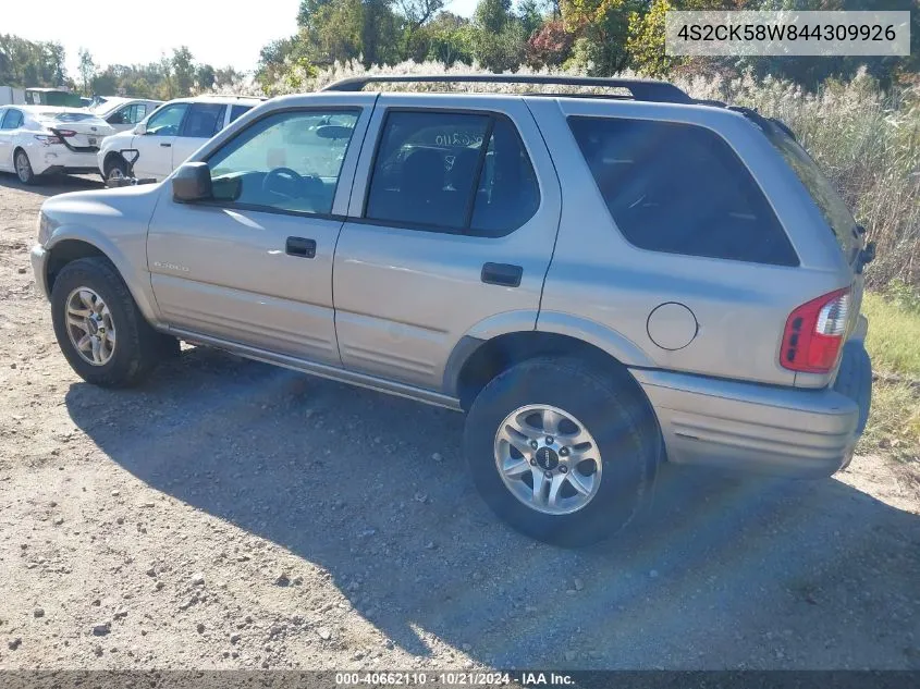 2004 Isuzu Rodeo S 3.2L V6 VIN: 4S2CK58W844309926 Lot: 40662110