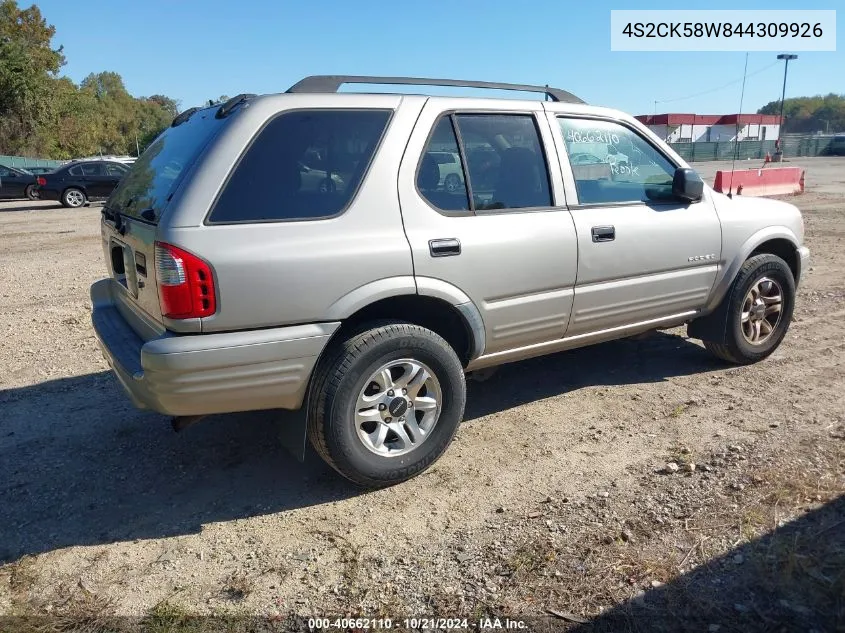 4S2CK58W844309926 2004 Isuzu Rodeo S 3.2L V6