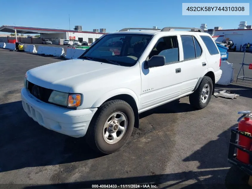 2004 Isuzu Rodeo S 3.5L V6 VIN: 4S2CK58Y744310308 Lot: 40843433