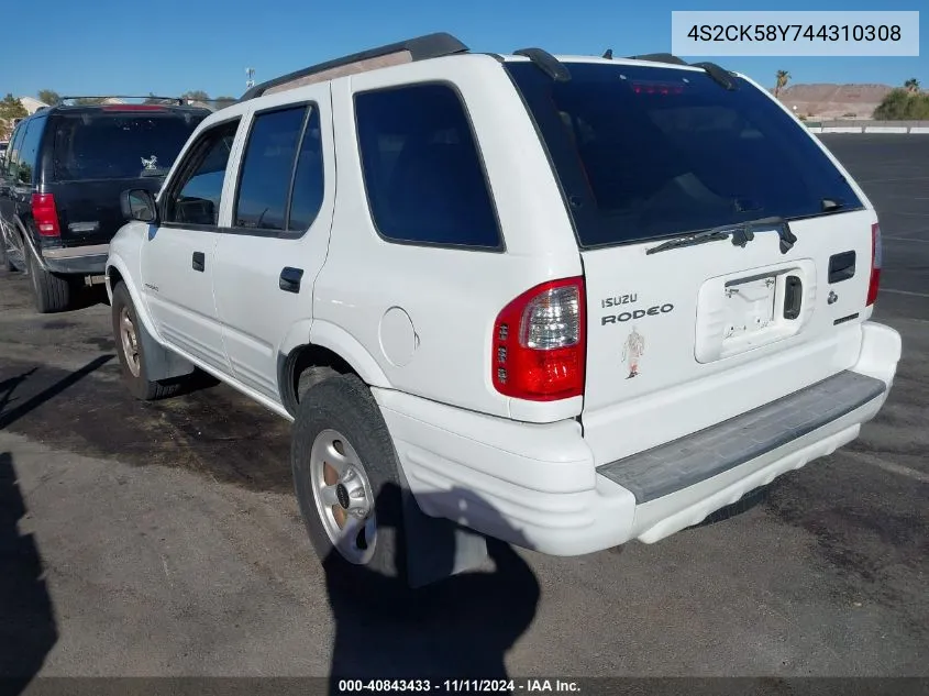 2004 Isuzu Rodeo S 3.5L V6 VIN: 4S2CK58Y744310308 Lot: 40843433