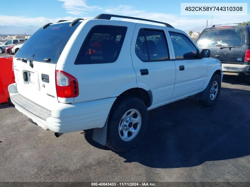 2004 Isuzu Rodeo S 3.5L V6 VIN: 4S2CK58Y744310308 Lot: 40843433