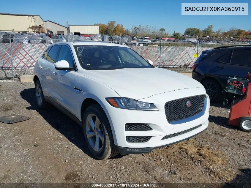 2019 Jaguar F-Pace 25T Premium VIN: SADCJ2FX0KA360915 Lot: 40632837