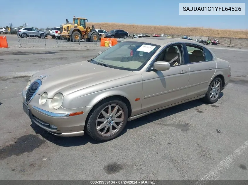 2000 Jaguar S-Type 3.0L V6 VIN: SAJDA01C1YFL64526 Lot: 39939134