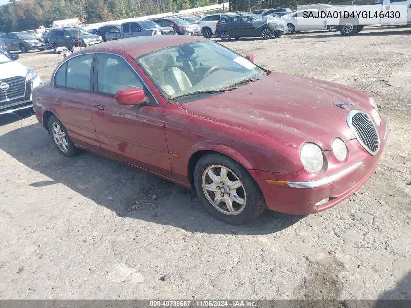 2000 Jaguar S-Type 4.0L V8 VIN: SAJDA01D4YGL46430 Lot: 40789687