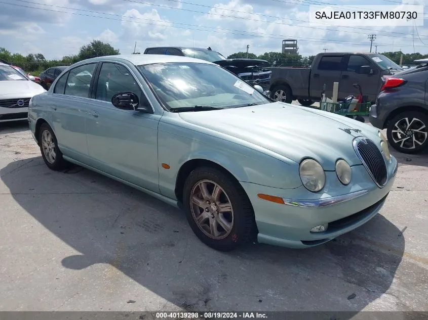 2003 Jaguar S-Type 3.0L V6 VIN: SAJEA01T33FM80730 Lot: 40139298