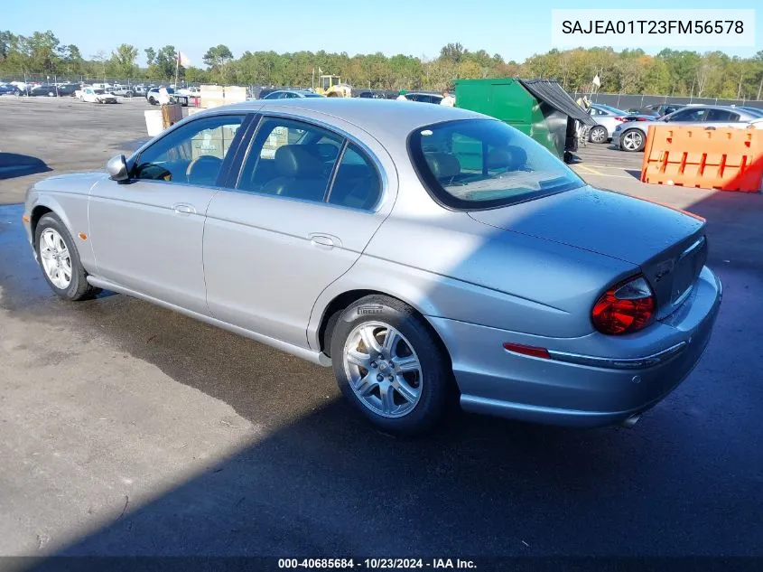 2003 Jaguar S-Type 3.0L V6 VIN: SAJEA01T23FM56578 Lot: 40685684