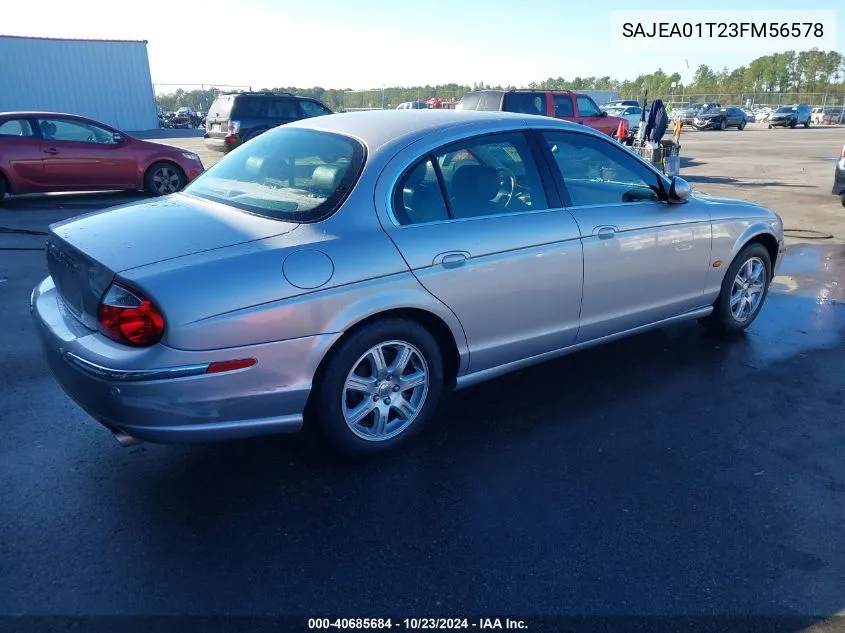 2003 Jaguar S-Type 3.0L V6 VIN: SAJEA01T23FM56578 Lot: 40685684