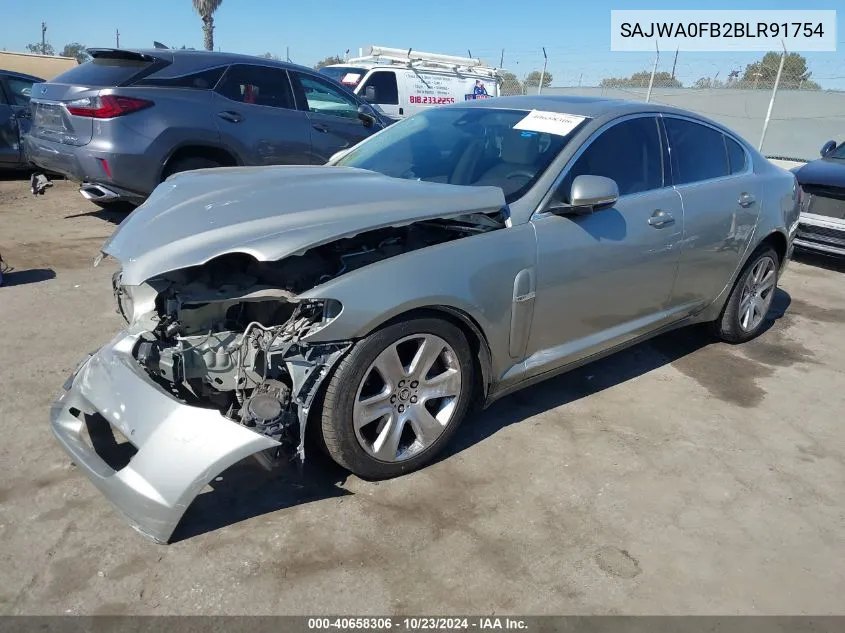 2011 Jaguar Xf VIN: SAJWA0FB2BLR91754 Lot: 40658306