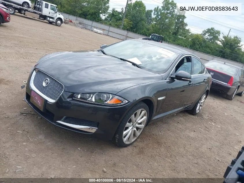 2013 Jaguar Xf V6 Sc VIN: SAJWJ0EF0D8S83643 Lot: 40100006