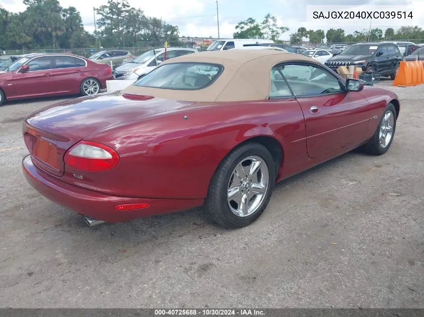 1999 Jaguar Xk8 VIN: SAJGX2040XC039514 Lot: 40725688