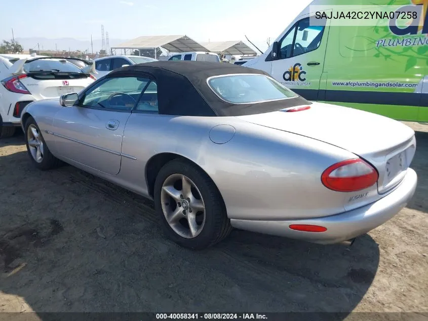 2000 Jaguar Xk8 VIN: SAJJA42C2YNA07258 Lot: 40058341