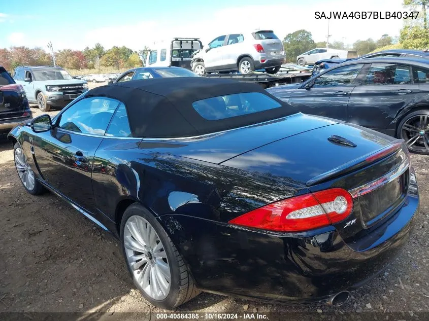 2011 Jaguar Xk VIN: SAJWA4GB7BLB40347 Lot: 40584385