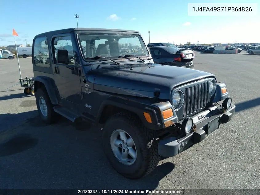 2001 Jeep Tj Sport VIN: 1J4FA49S71P364826 Lot: 20180337