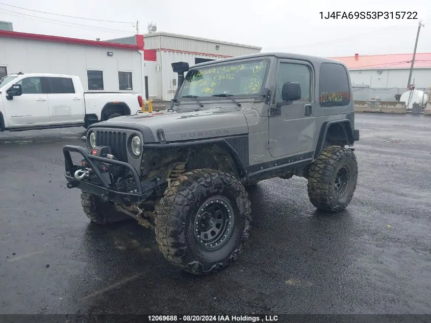 2003 Jeep Wrangler / Tj Rubicon VIN: 1J4FA69S53P315722 Lot: 12069688