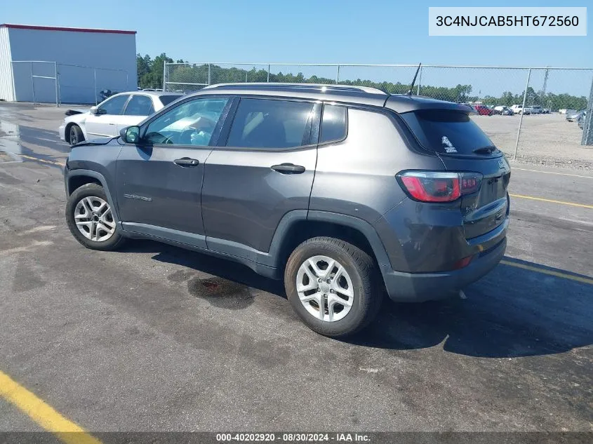 2017 Jeep New Compass Sport Fwd VIN: 3C4NJCAB5HT672560 Lot: 40202920