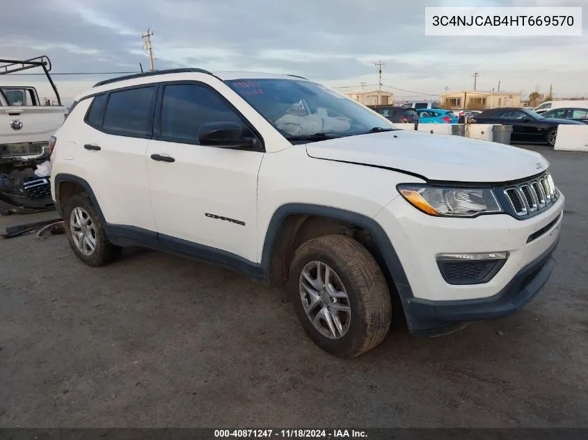 2017 Jeep New Compass Sport Fwd VIN: 3C4NJCAB4HT669570 Lot: 40871247