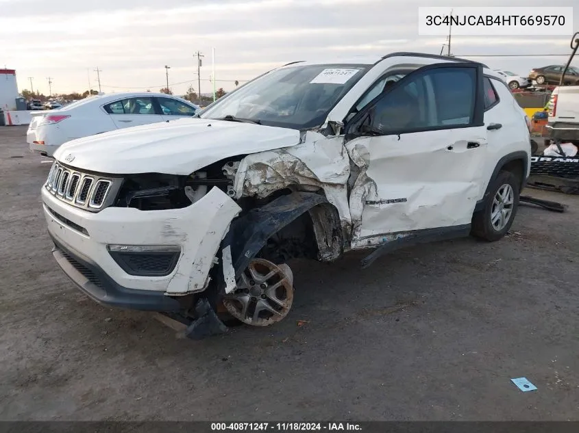 2017 Jeep New Compass Sport Fwd VIN: 3C4NJCAB4HT669570 Lot: 40871247