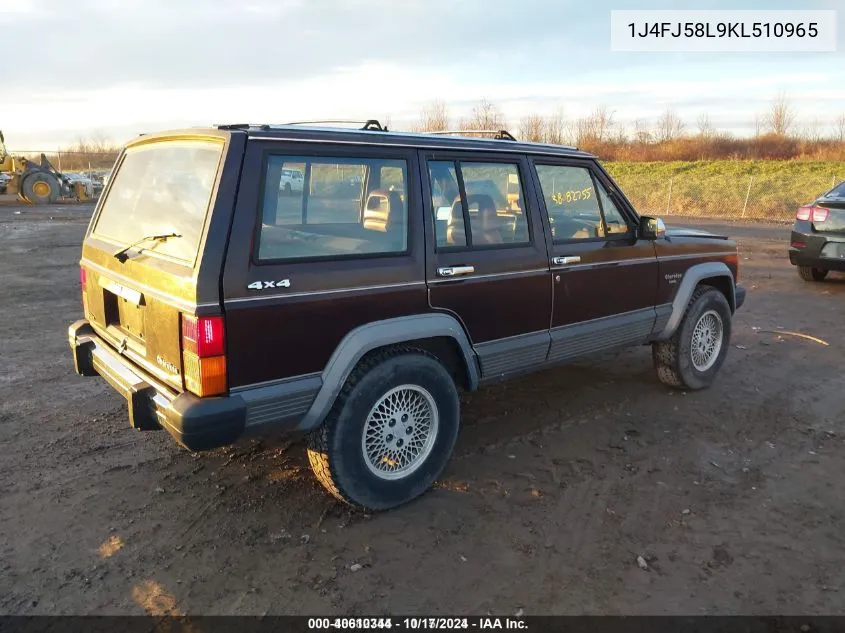 1989 Jeep Cherokee Laredo VIN: 1J4FJ58L9KL510965 Lot: 40610344