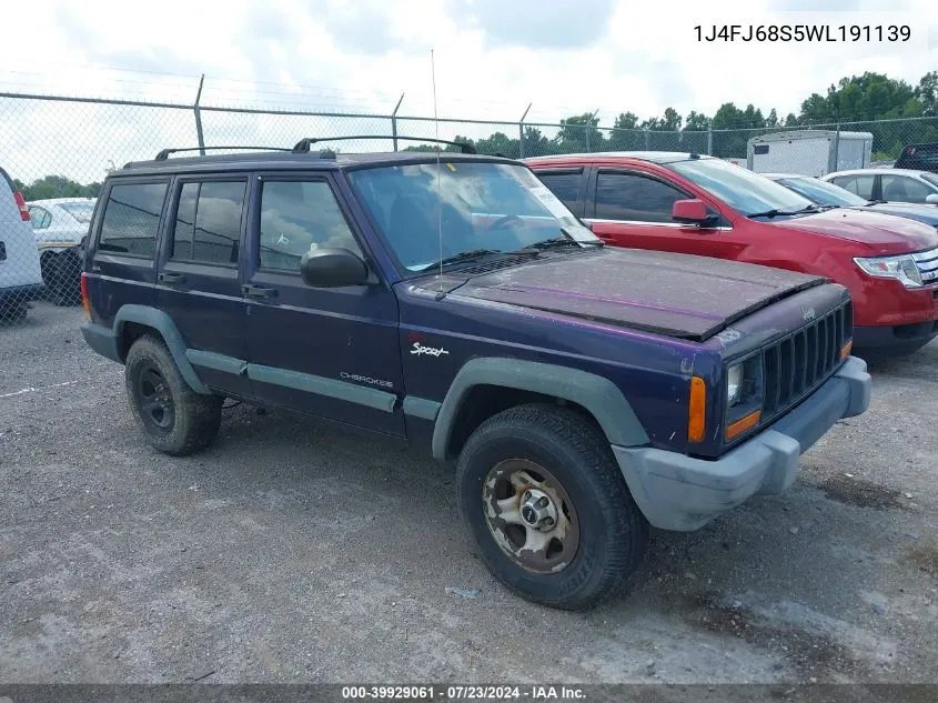 1998 Jeep Cherokee Classic/Sport VIN: 1J4FJ68S5WL191139 Lot: 39929061