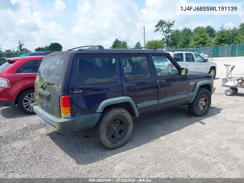 1998 Jeep Cherokee Classic/Sport VIN: 1J4FJ68S5WL191139 Lot: 39929061