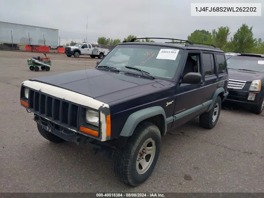 1998 Jeep Cherokee Classic/Sport VIN: 1J4FJ68S2WL262202 Lot: 40015384